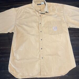 Bugle Boy Men Classic Tan Short Sleeve Button Up Shirt Embroidered Logo XL